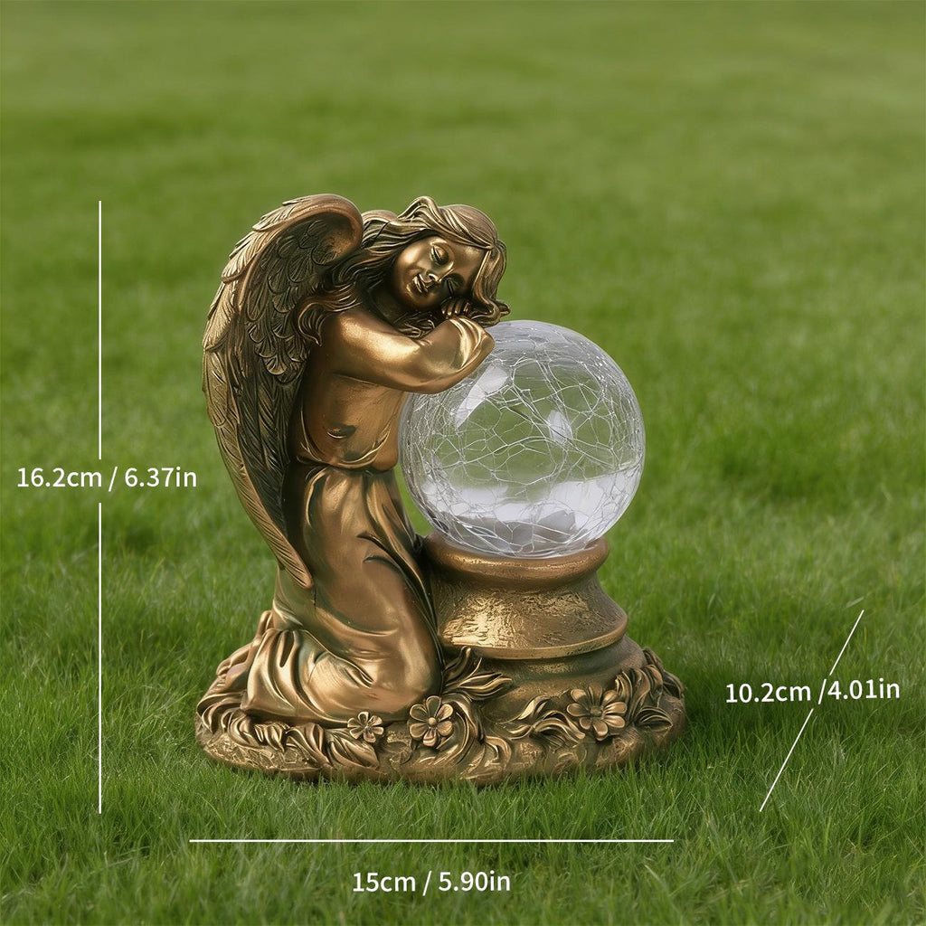 Guardian Angel Solar Lantern Statue – Elegant Resin Garden Planter & Glowing Orb Sculptures