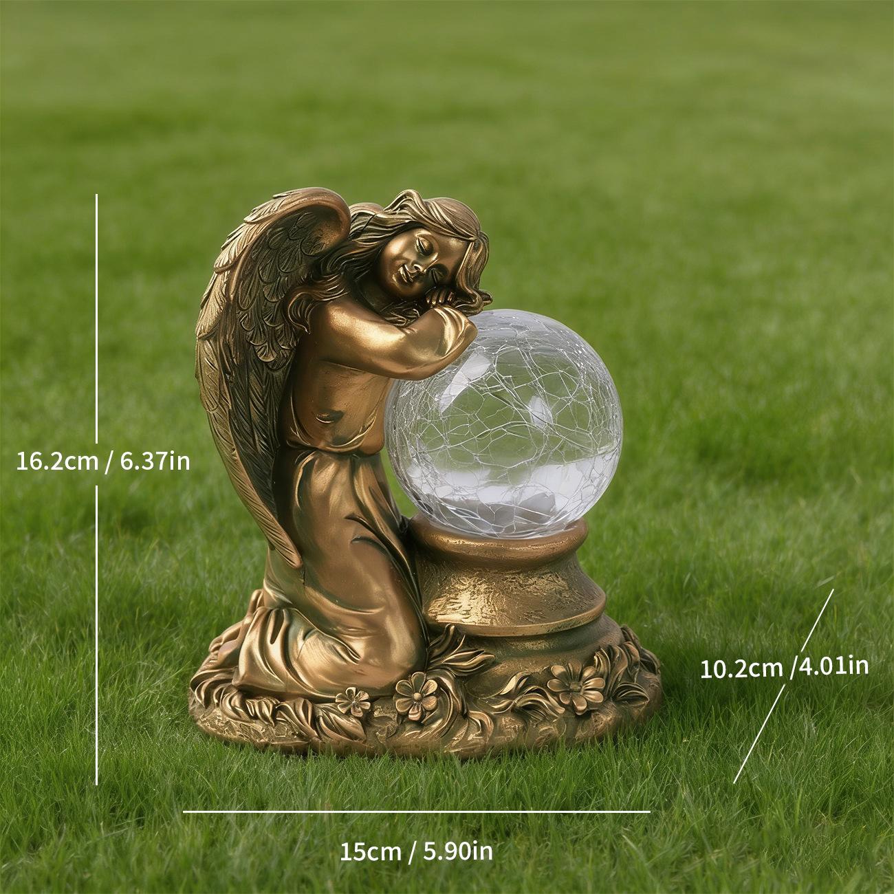 Guardian Angel Solar Lantern Statue – Elegant Resin Garden Planter & Glowing Orb Sculptures