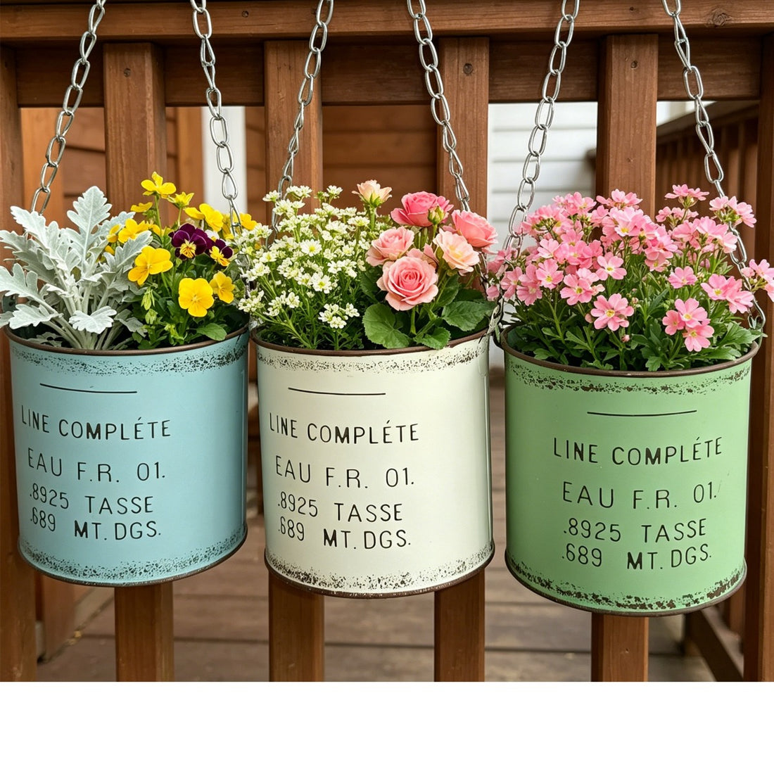 Vintage French Country Metal Hanging Planter with Chain