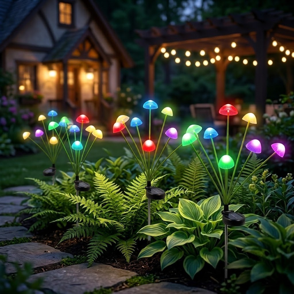 Luminous Swaying Mushroom Pathway Lights – Solar-Powered Firefly Garden Stakes (Set of 2)