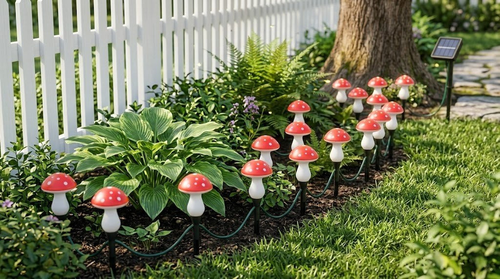 Luminous Solar Mushroom String Lights – Waterproof Fairy Garden Toadstool Stakes (8, 12, or 20 LEDs)