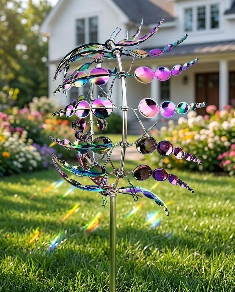 Kinetic 3D Metal Wind Spinner – Rotating Sunburst Garden Stake Sculpture (36" Tall)