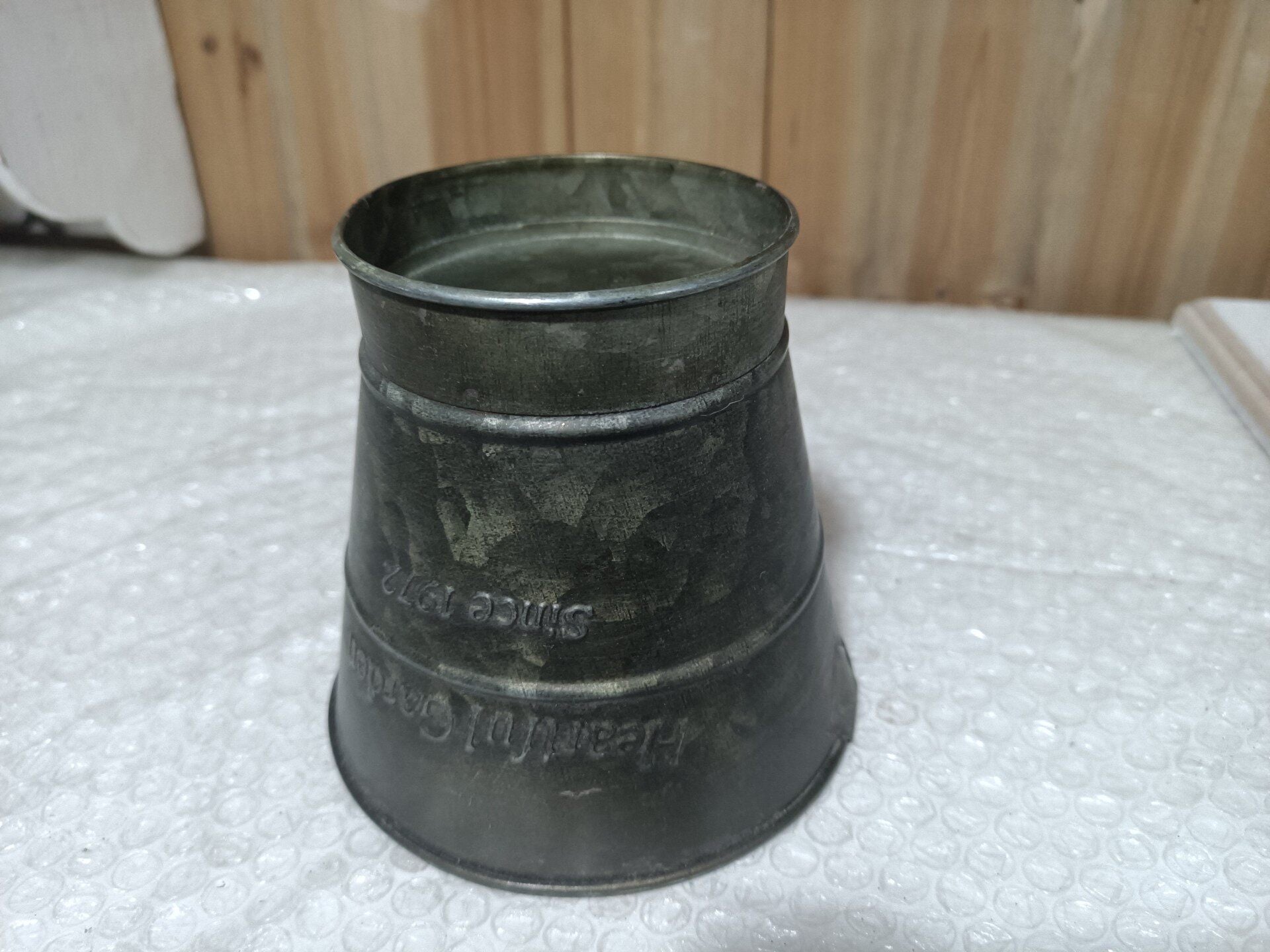 Heartful Garden Vintage Metal Planter Bucket – Rustic Embossed Farmhouse Tin Planter & Desk Organizer (Since 1972) – 5.3" x 4.7"