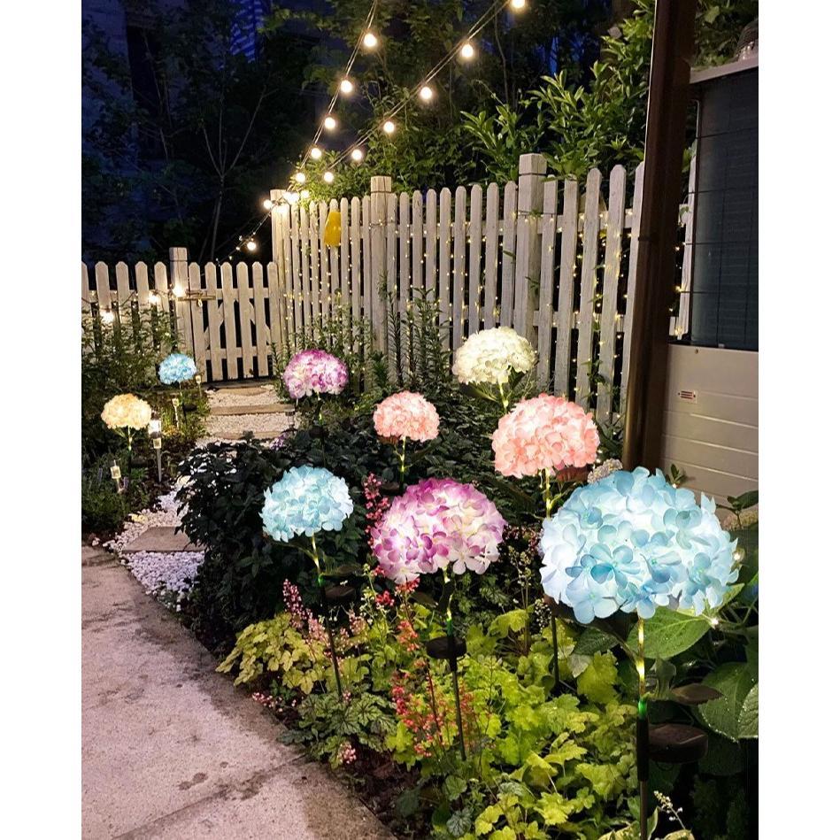 Luminous Hydrangea Solar Pathway Lights – Waterproof Blooming Flower Garden Stakes Courtyard Decoration