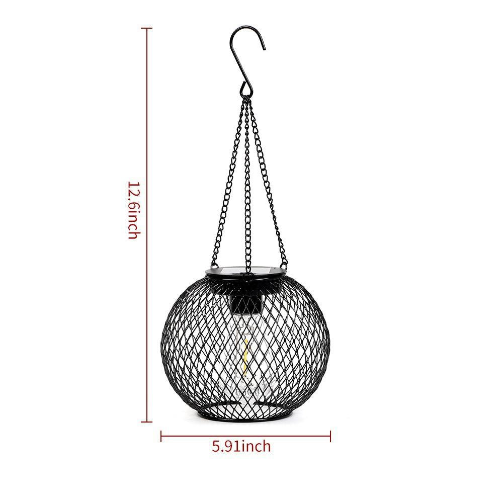 Solar Hanging Globe Lantern – Rustic Iron Mesh Outdoor Light with Vintage Edison Bulb