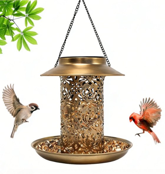 Luminous Solar Bird Feeder – Vintage Bronze Hanging Lantern & Wild Bird Station