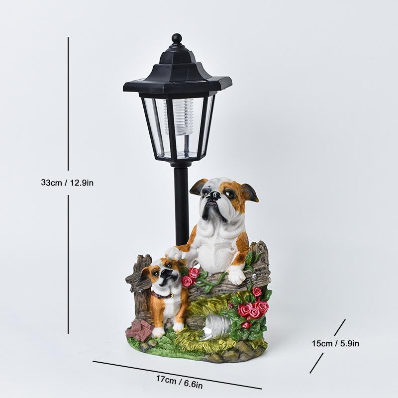 Storybook Solar Dog Garden Statues – Hand-Painted Resin Canine Sculptures with LED Lantern - Pastoral Dog (Style A)