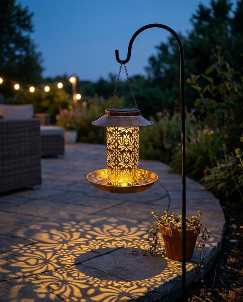 Luminous Solar Bird Feeder – Vintage Bronze Hanging Lantern & Wild Bird Station