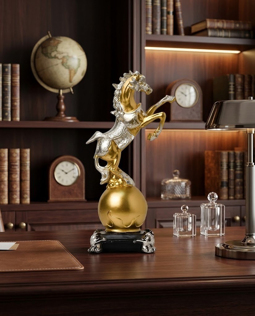 Golden Horse Resin Statue Luxury Tabletop Decor Figurine for Home & Office