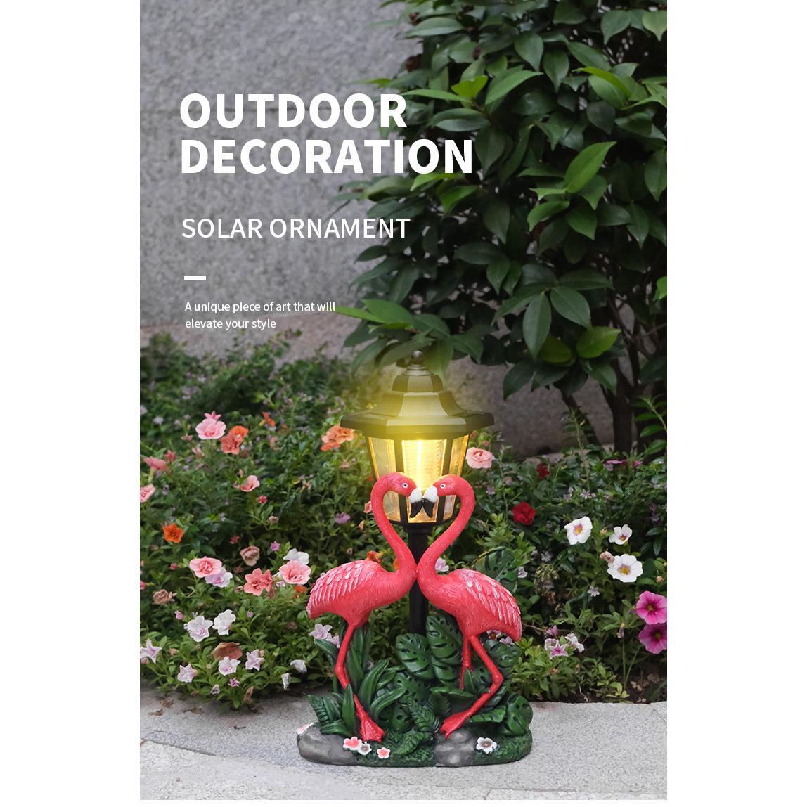 Tropical Romance Solar Lantern Statue – Hand-Painted Flamingo Garden Sculpture (12.5" Tall)