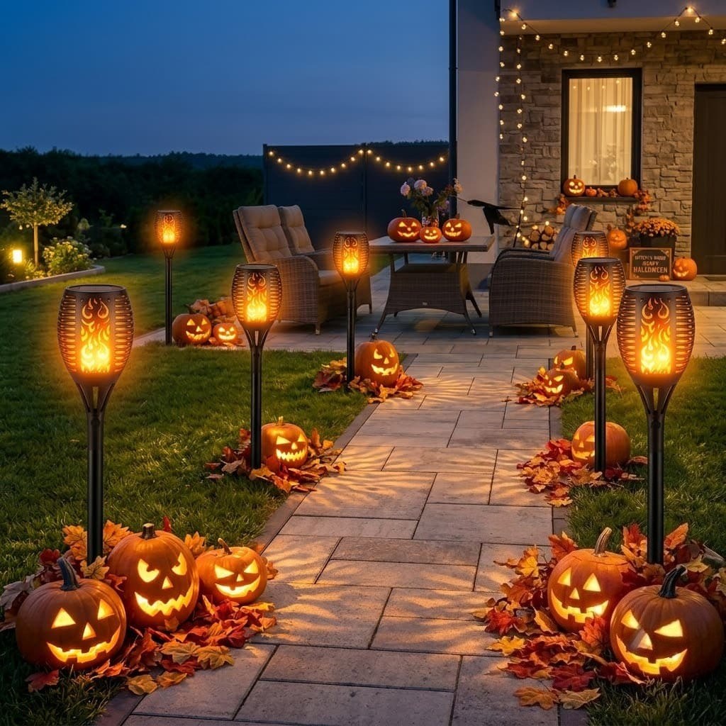 Solar Flickering Flame Torch Lights – Waterproof LED Garden Pathway Stakes