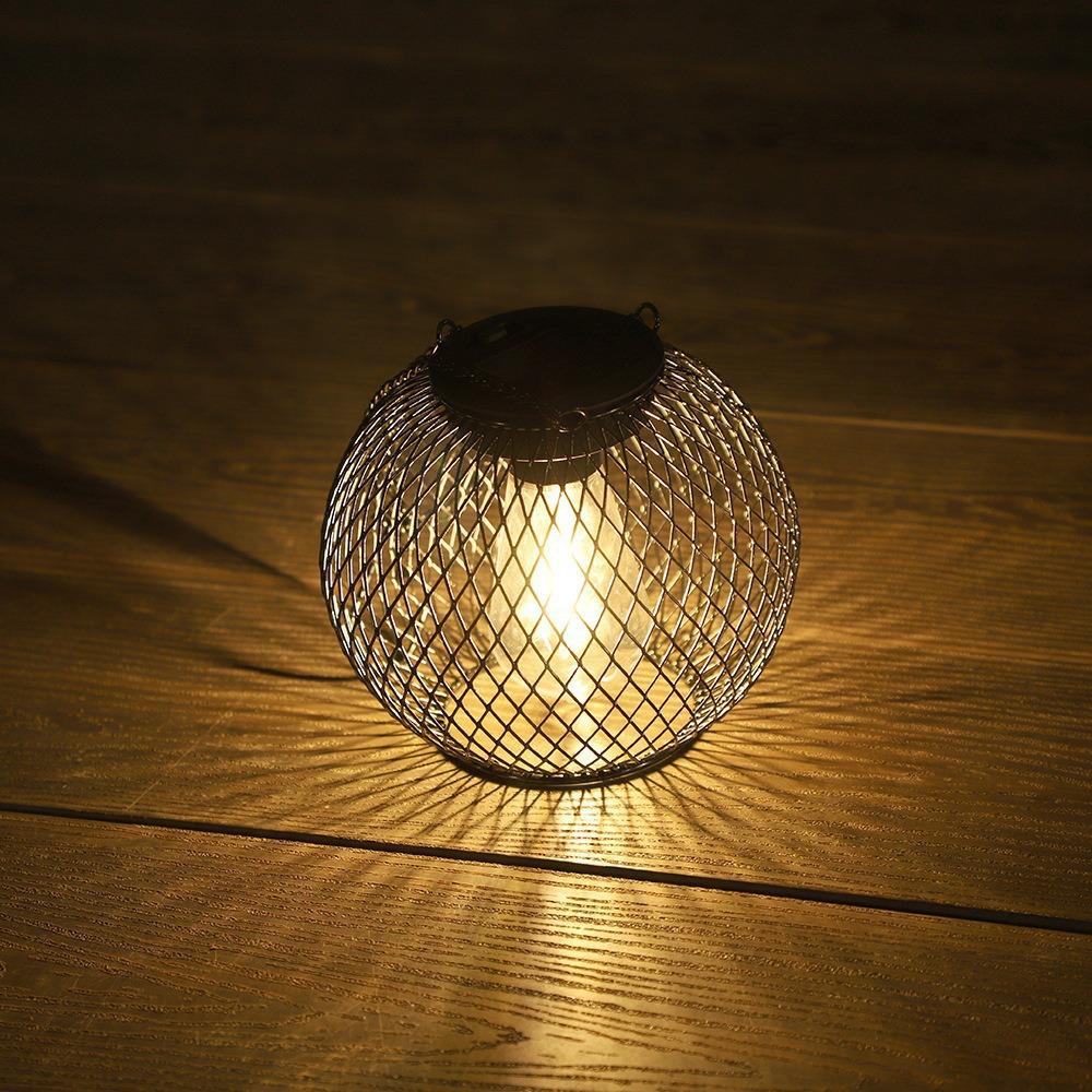 Solar Hanging Globe Lantern – Rustic Iron Mesh Outdoor Light with Vintage Edison Bulb