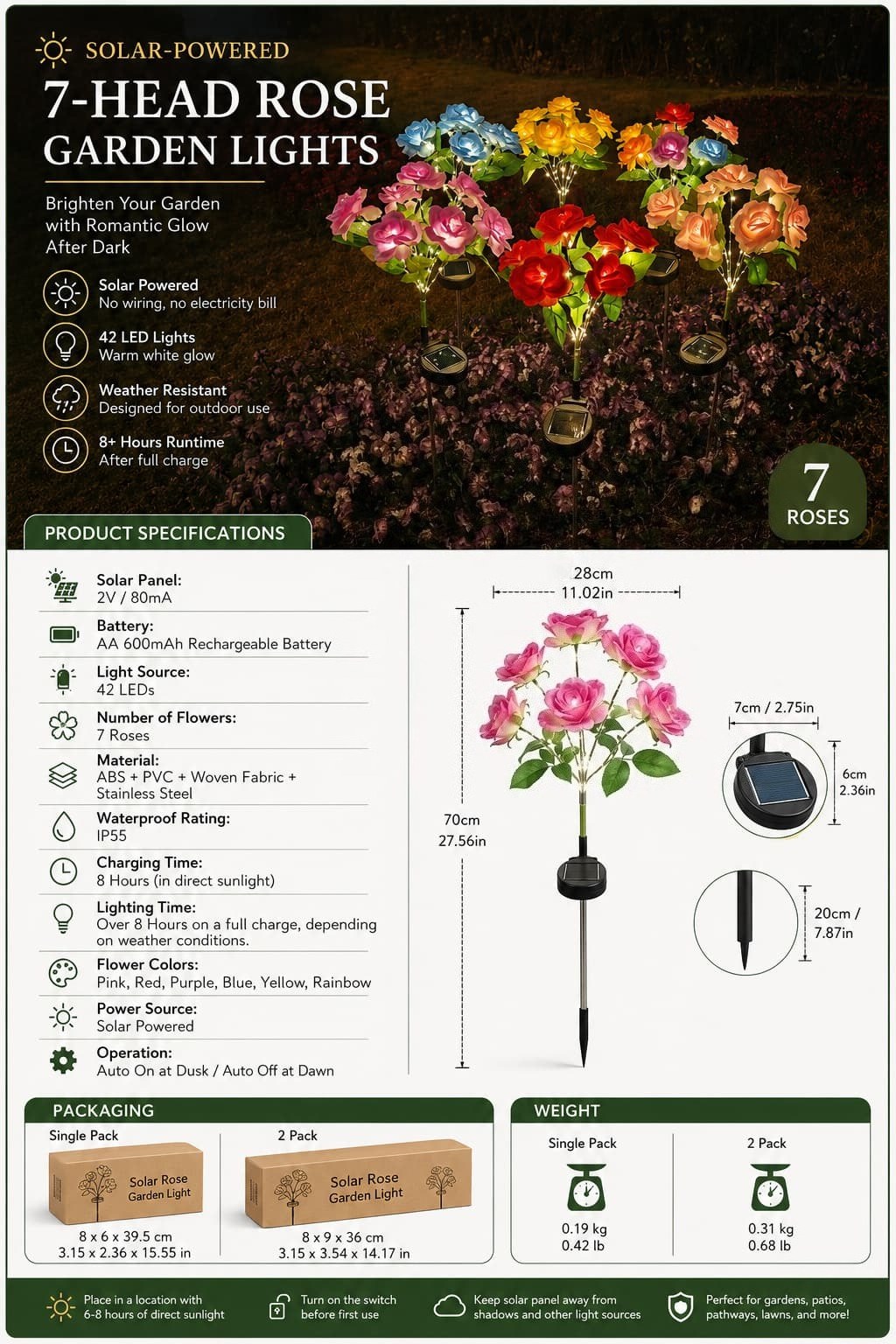 Luminous Solar Rose Garden Stakes – Waterproof Lifelike LED Flower Pathway Lights (Set of 2)