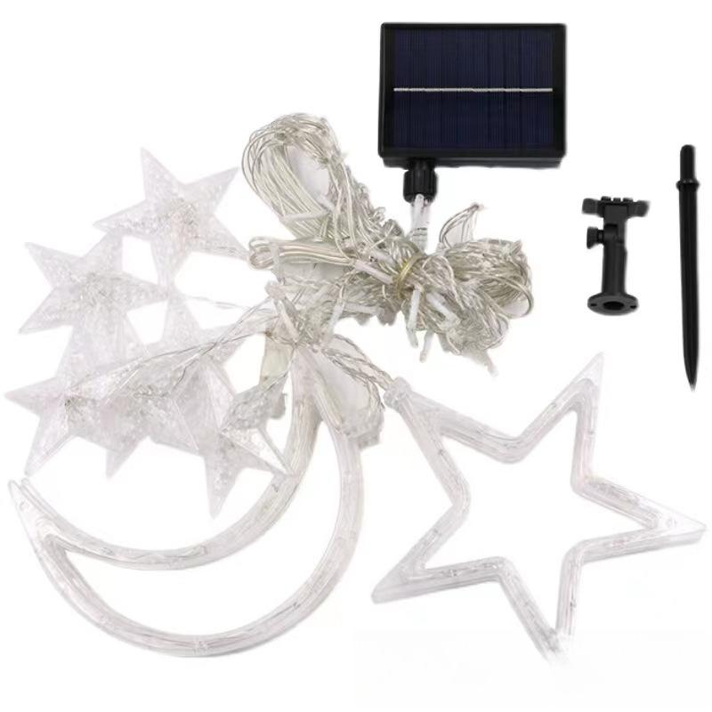Celestial Solar Curtain Lights – Waterproof Star & Moon Outdoor Fairy Lights with Remote (11.5 ft)
