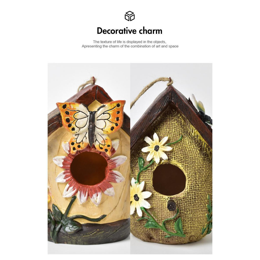 Whimsical Woodland Birdhouse Ornament – Hand-Painted Rustic Hanging Garden Decor