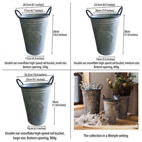 Vintage French Country Metal Planter Bucket with Double Handles