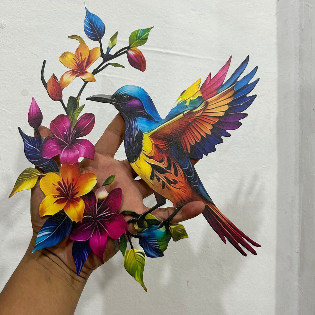 Vibrant Painted Hummingbird Wall Art – Metal Garden & Fence Sculpture (11.8" Tall)