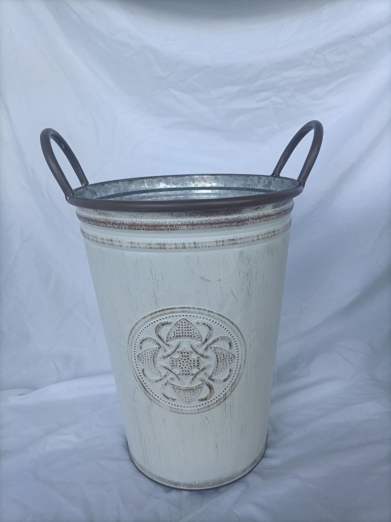 Vintage French Country Metal Planter Bucket with Double Handles
