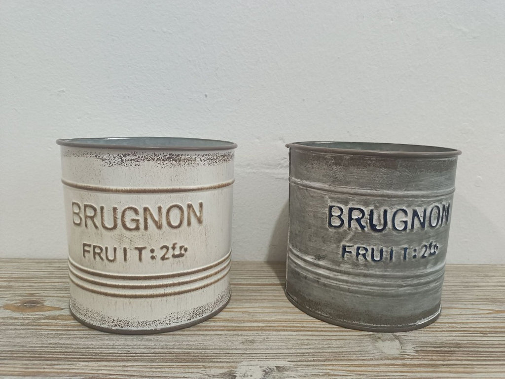 Vintage French Country "Brugnon Fruit" Metal Planters (Set of 2)