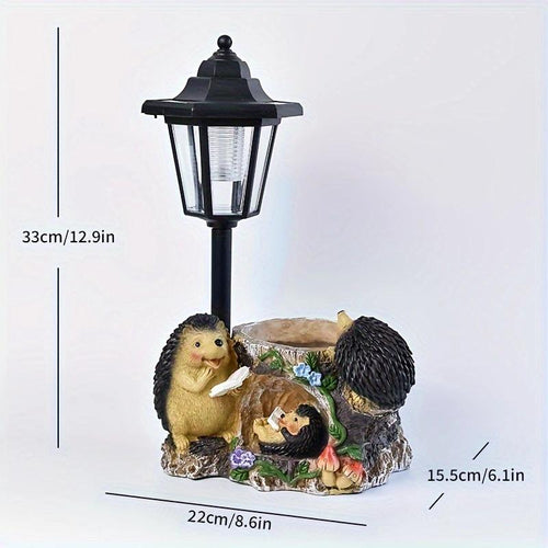 Storybook Solar Forest & Wildlife Garden Statues – Hand-Painted Resin Animal Sculptures with LED Lantern - Reading Hedgehog