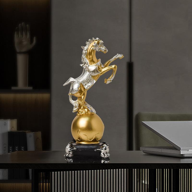 Golden Horse Resin Statue Luxury Tabletop Decor Figurine for Home & Office