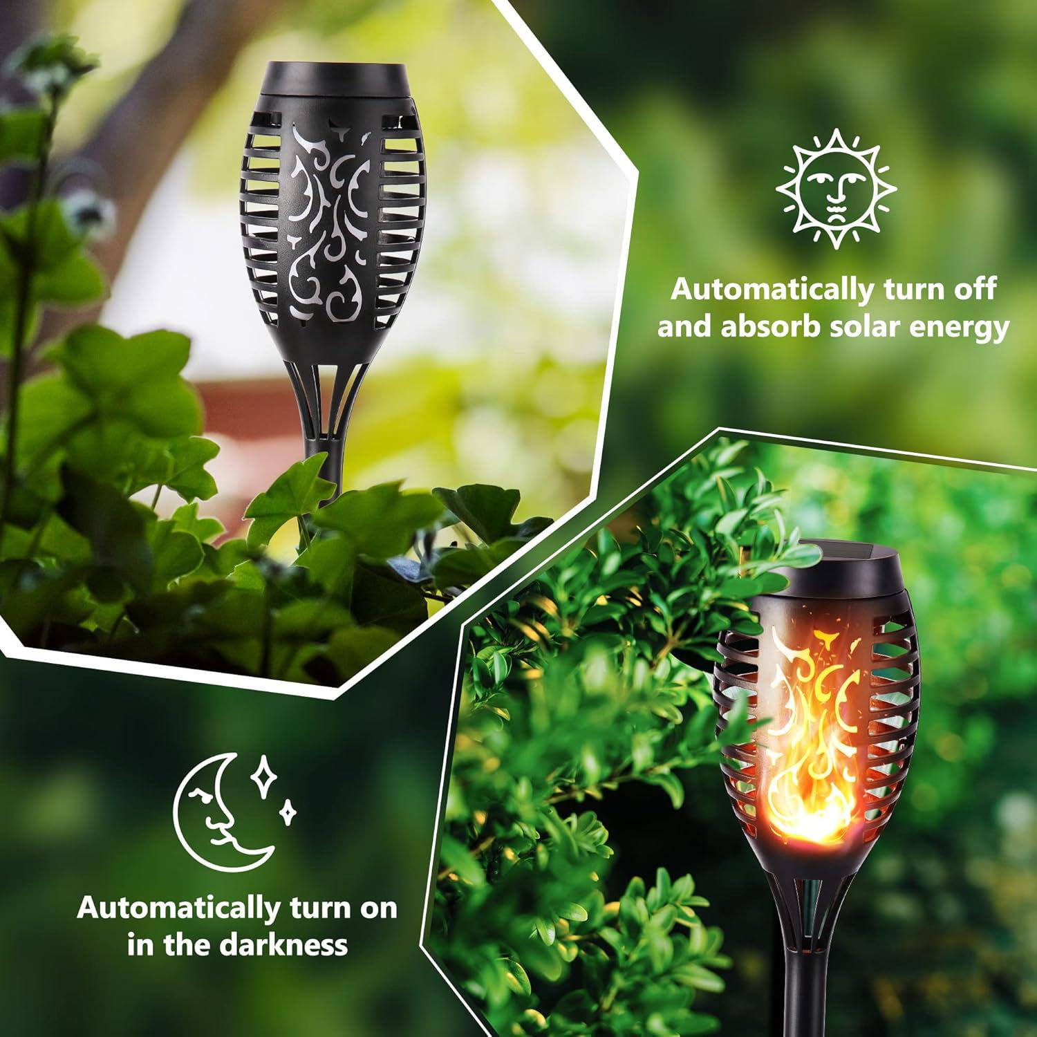 Solar Flickering Flame Torch Lights – Waterproof LED Garden Pathway Stakes
