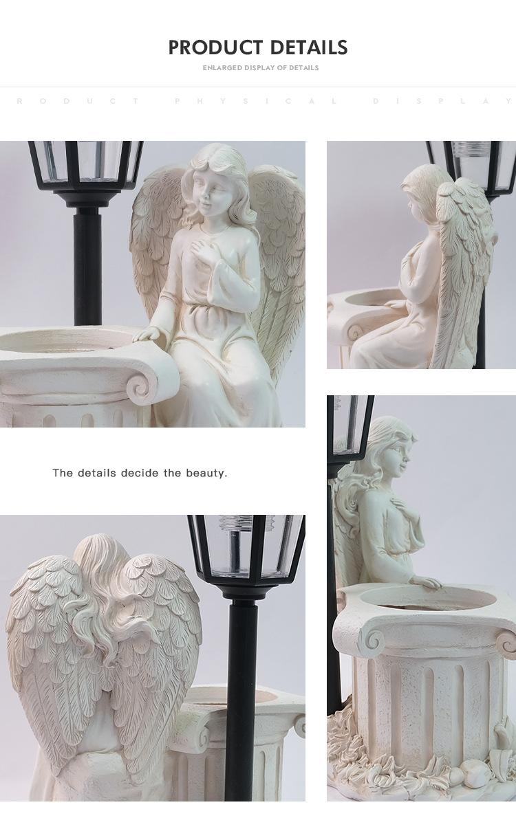Guardian Angel Solar Lantern Statue – Elegant Resin Garden Planter & Glowing Orb Sculptures