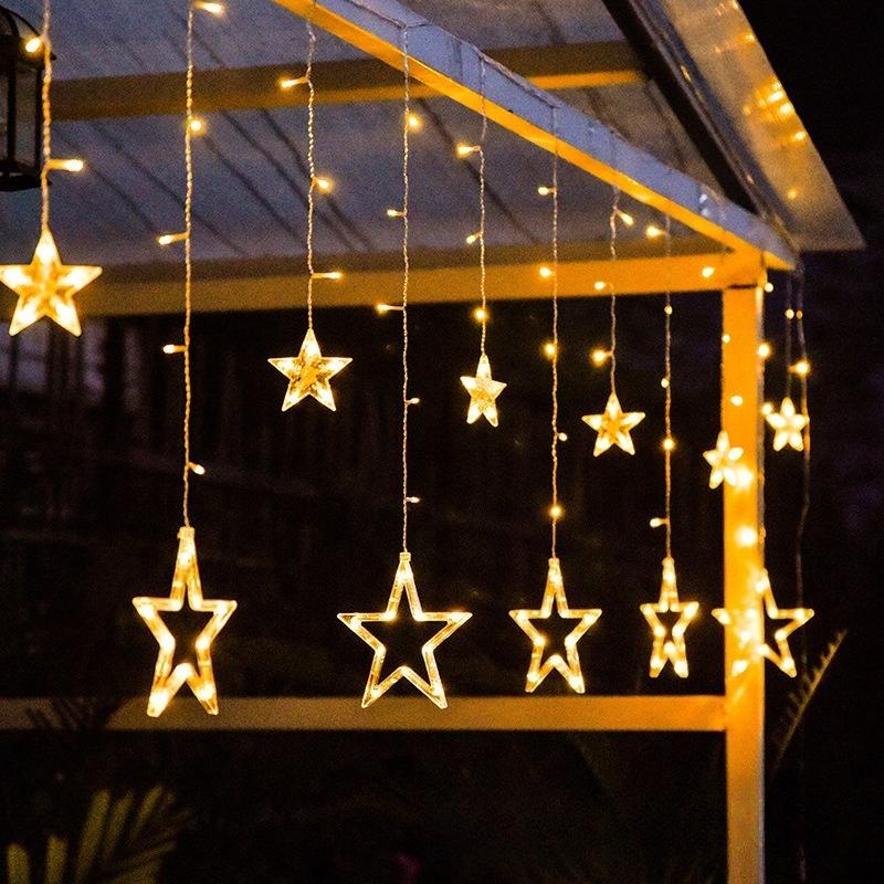 Celestial Solar Curtain Lights – Waterproof Star & Moon Outdoor Fairy Lights with Remote (11.5 ft)