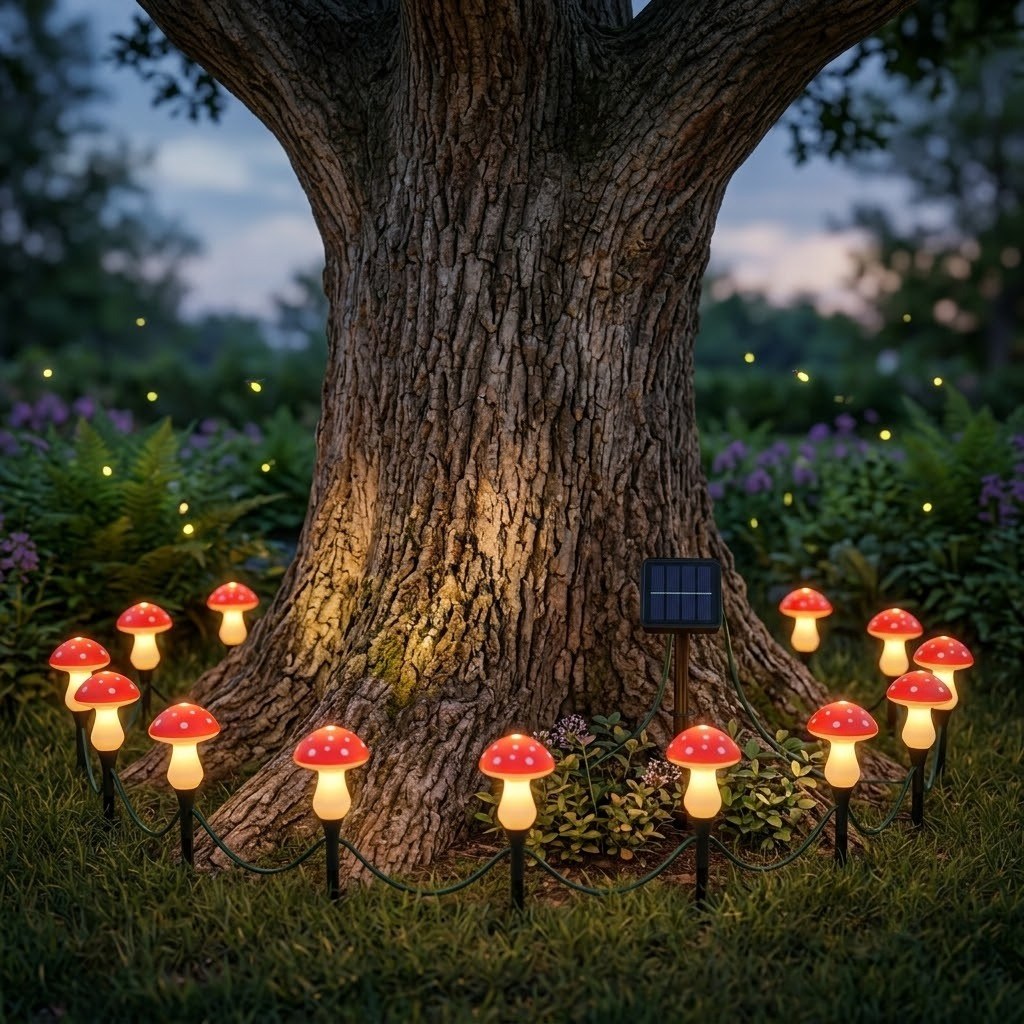 Luminous Solar Mushroom String Lights – Waterproof Fairy Garden Toadstool Stakes (8, 12, or 20 LEDs)
