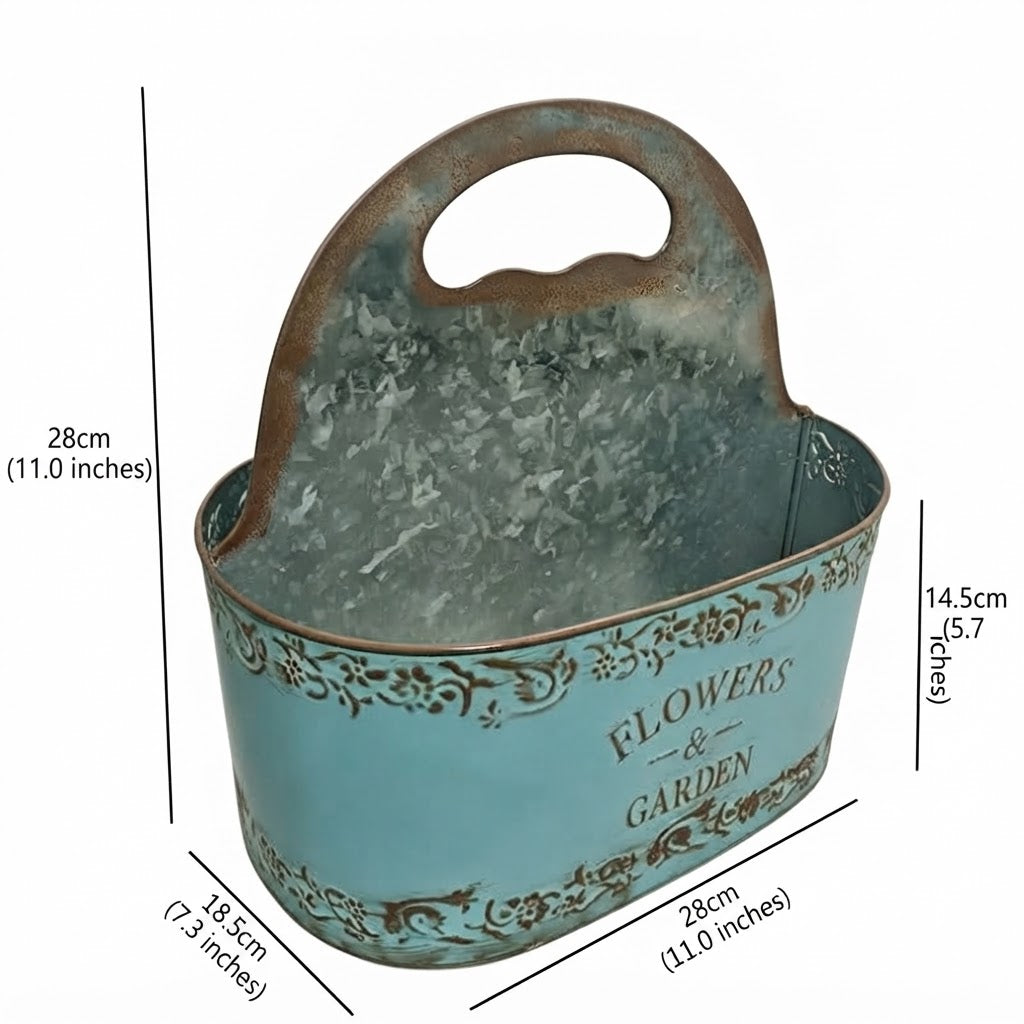 Vintage French Country Metal Planter Caddy with Handle (2 Colors)