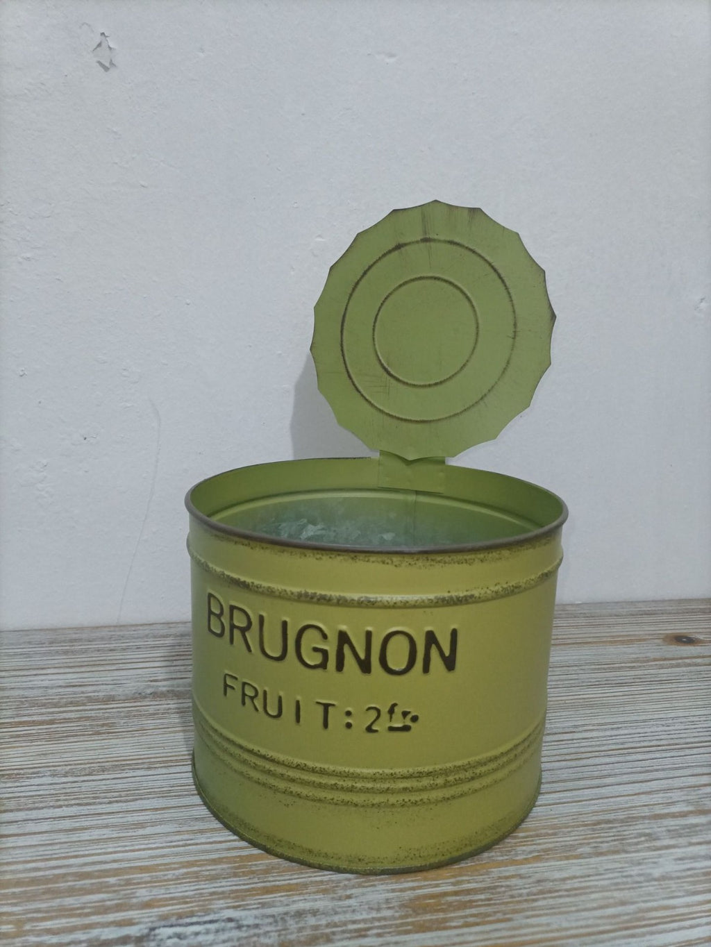 Vintage French Fruit Tin Can Planter Set (Set of 2) – Rustic Metal Garden Pots