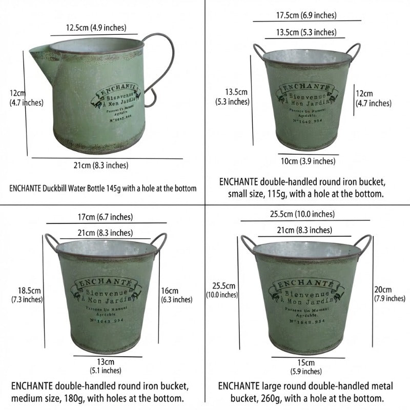 Vintage French Country Metal Planter Set of 4 – Rustic "Enchanté" Collection