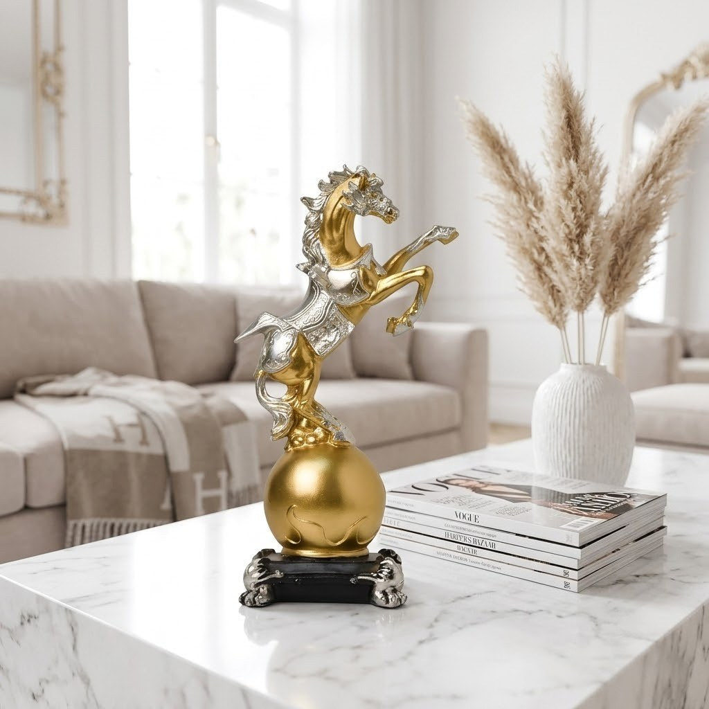 Golden Horse Resin Statue Luxury Tabletop Decor Figurine for Home & Office