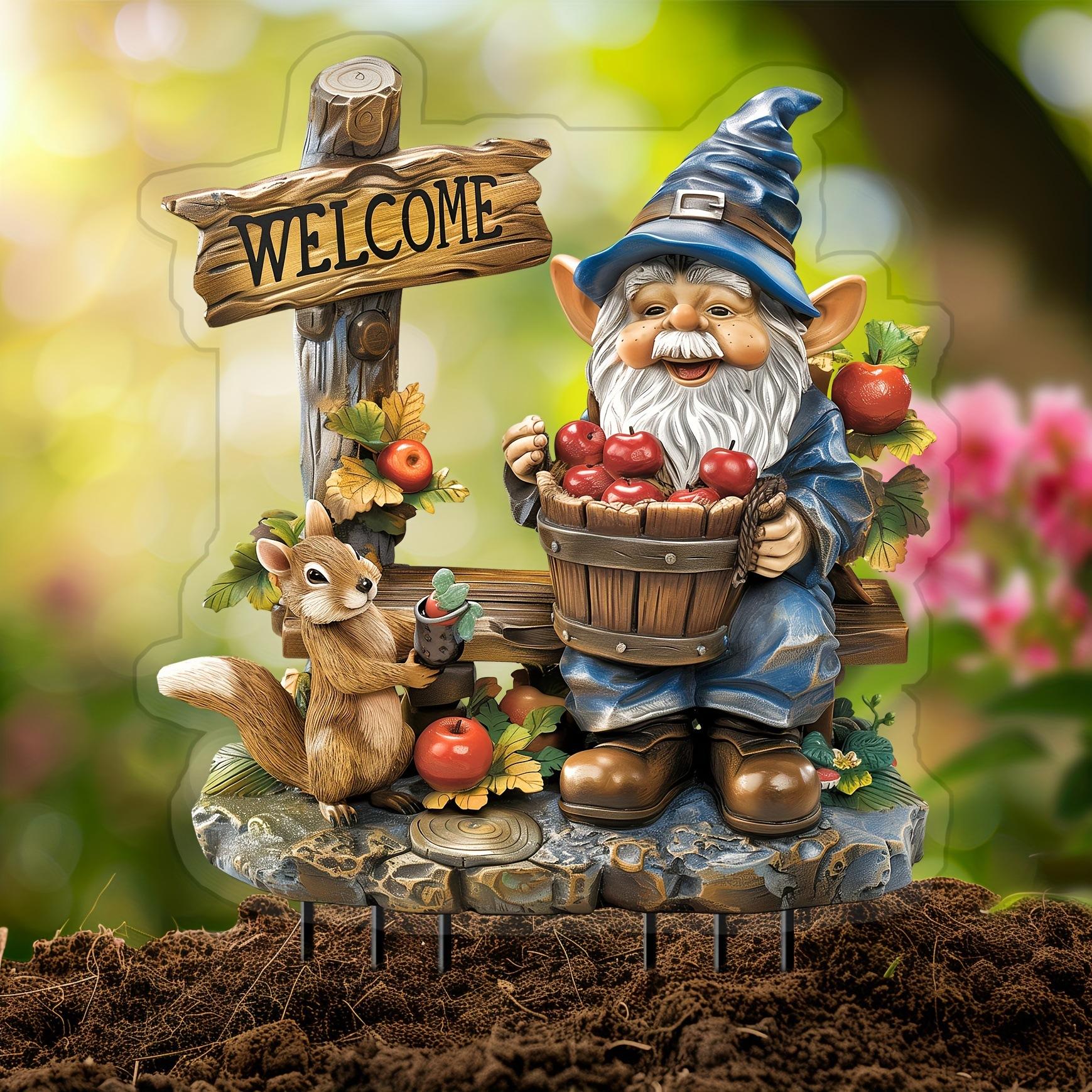 Whimsical Gnome & Squirrel Welcome Sign – 2D Flat Acrylic Garden Stake