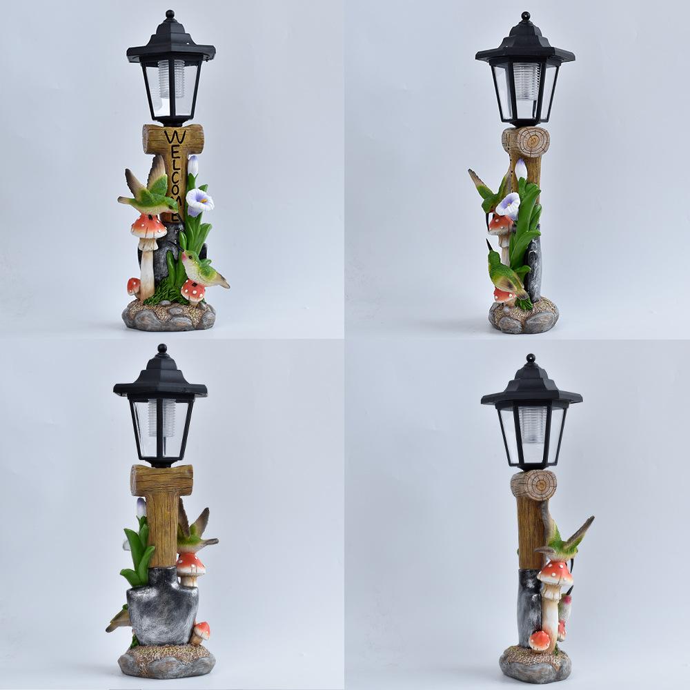 "Welcome" Solar Bird Storks peacocks – Animals Garden Lantern Statue – Hand-Painted Resin Sculpture with Auto-Charging LED (15.5" Tall)