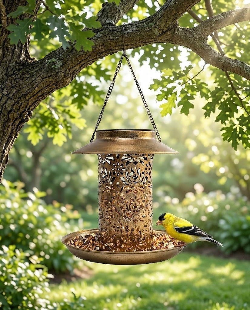 Luminous Solar Bird Feeder – Vintage Bronze Hanging Lantern & Wild Bird Station