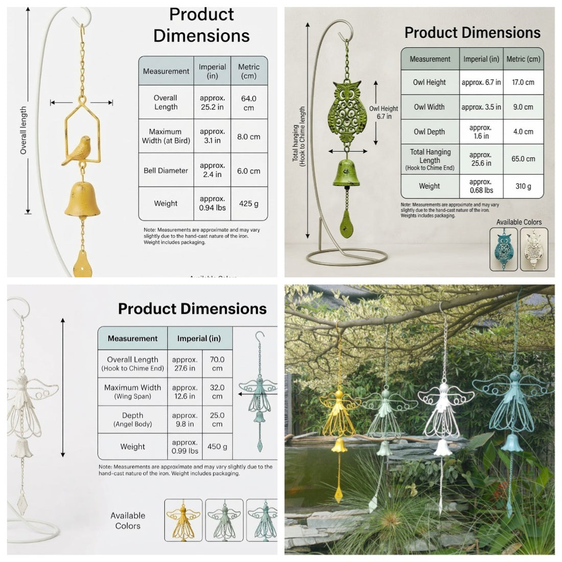 Rustic Cast Iron Hanging Garden Bells & Wind Chimes