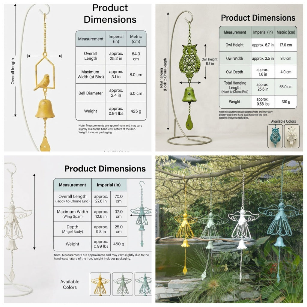 Rustic Cast Iron Hanging Garden Bells & Wind Chimes