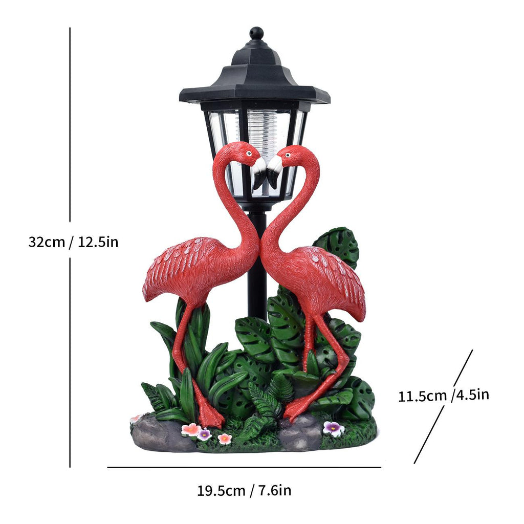 Tropical Romance Solar Lantern Statue – Hand-Painted Flamingo Garden Sculpture (12.5" Tall)