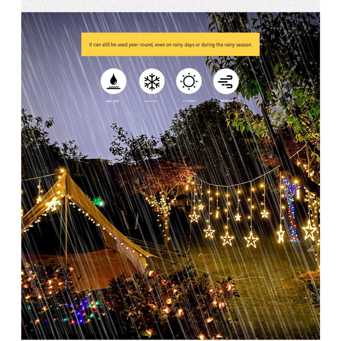 Celestial Solar Curtain Lights – Waterproof Star & Moon Outdoor Fairy Lights with Remote (11.5 ft)