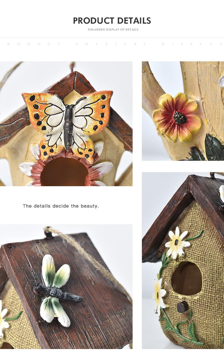Whimsical Woodland Birdhouse Ornament – Hand-Painted Rustic Hanging Garden Decor