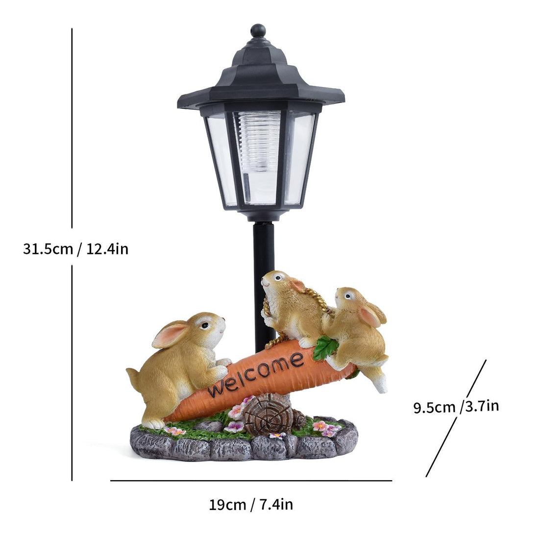 Storybook Solar Animal Garden Statues – Hand-Painted Resin Sculptures with Auto-Charging LED Lanterns