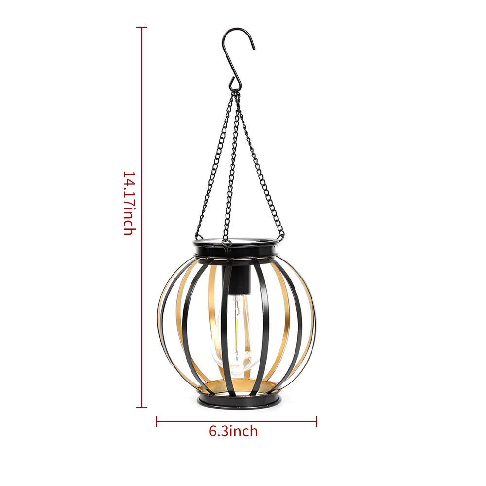 Spherical Solar Hanging Lantern – Rustic Iron Cage Outdoor Light with Vintage Edison Bulb