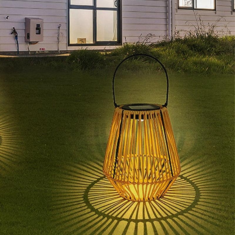 Solar Woven Rattan Lantern – Boho Outdoor Table & Hanging Light (9.4" Tall)