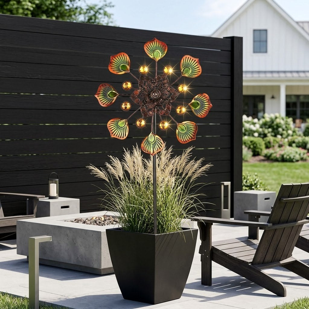 Kinetic Jeweled Peacock Wind Spinners – 3D Rotating Metal Garden Stakes (Set of 2)