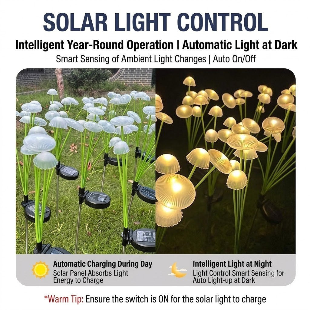 Luminous Swaying Mushroom Pathway Lights – Solar-Powered Firefly Garden Stakes (Set of 2)