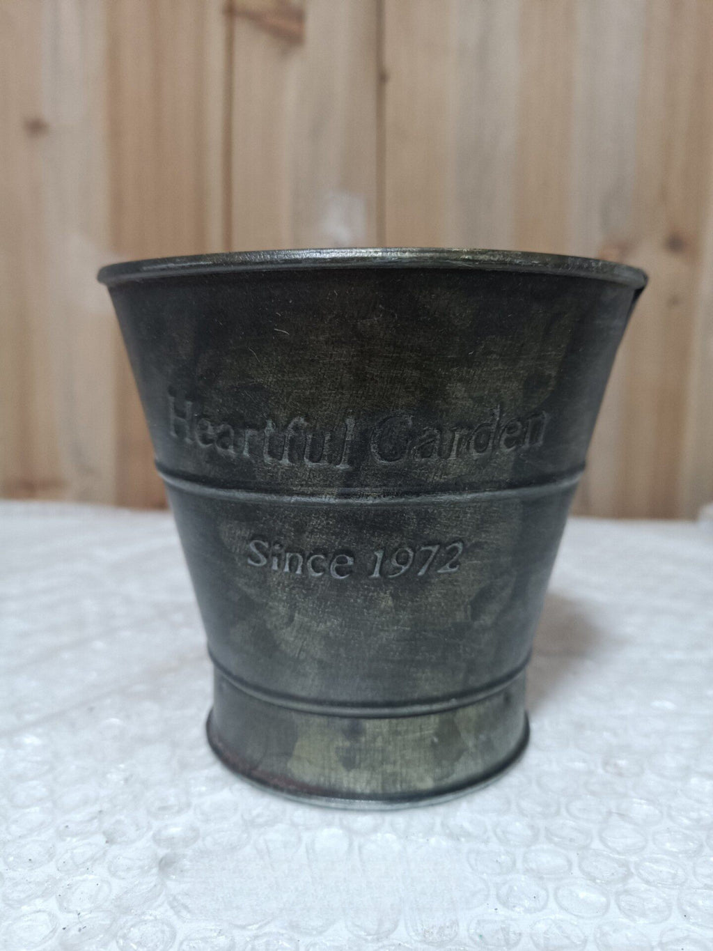 Heartful Garden Vintage Metal Planter Bucket – Rustic Embossed Farmhouse Tin Planter & Desk Organizer (Since 1972) – 5.3" x 4.7"