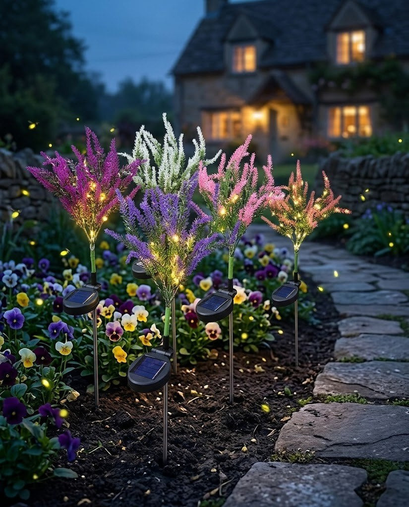 Luminous Solar Lavender & Heather Pathway Lights – Waterproof Glowing Garden Stakes (Set of 2)