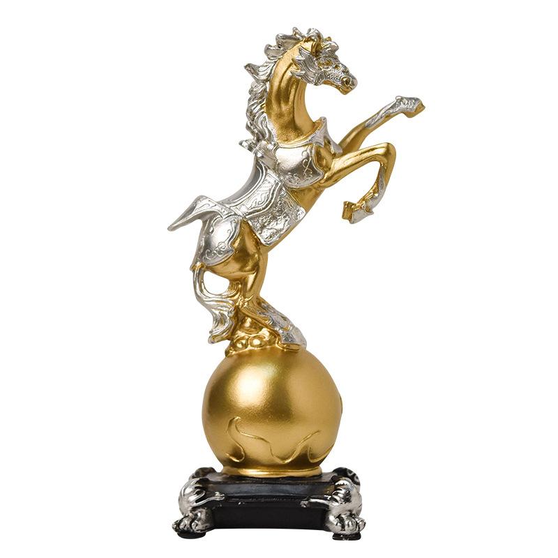 Golden Horse Resin Statue Luxury Tabletop Decor Figurine for Home & Office
