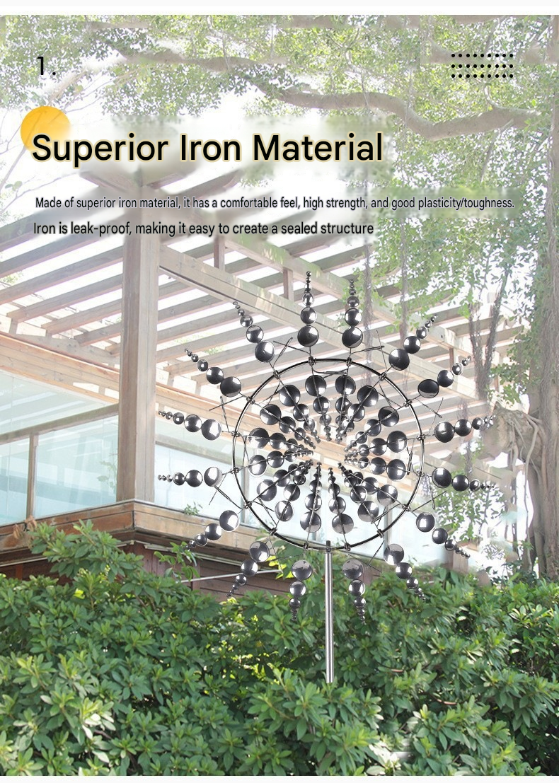 Kinetic 3D Metal Wind Spinner – Rotating Sunburst Garden Stake Sculpture (36" Tall)